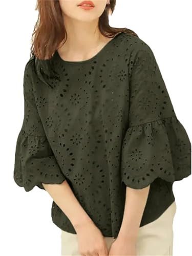 Blusa de encaje de ganchillo para mujer, estilo bohemio, manga 3/4, bordada, camiseta informal, En8, XL