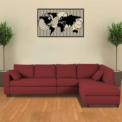 Image of Florian RHS 6 Seater L Shape Sofa Set for Living Room (Maroon Fabric) Premium Fabric Sofa