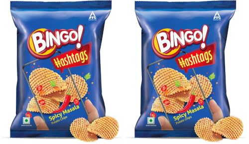Image of Bingo ! Hashtags Spicy Masala Potato Chips, 58 Gram /53G / 56.6G(Weight May Vary) (Pack of 2)