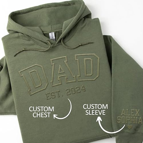 Custom Dad Sweatshirt, Dad Est 2024 Embroidered, Dad Sweatshirts For Men, Custom Dad Sweater, Fathers Day Sweatshirt with Kid Names on Sleeve, Fathers Day Gifts For Dad Customized2