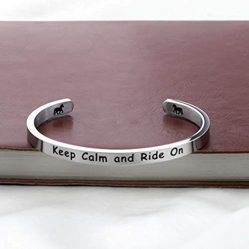 Image of PLITI Horse Lovers Gifts Horseback Riding Gift Equestrian Gift For Horse Lover Country Gift Keep Calm And Ride On Stainless Steel Running Horse Cuff Bracelet