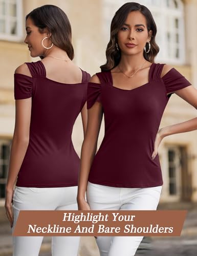 Image of Blingfit Cold Shoulder Tops Summer Tunic Shirts for Women T Shirts V Neck Short Sleeve Casual Tees Blouses 2026