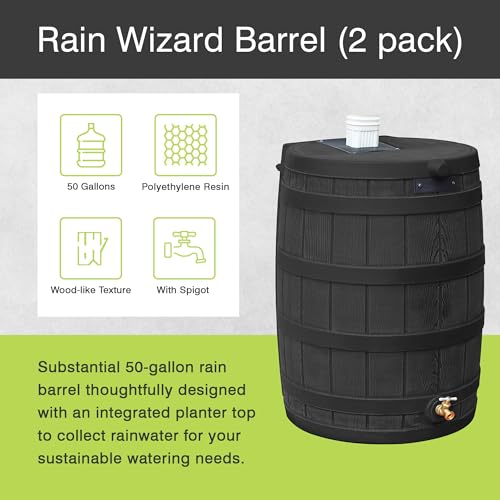 Image of Good Ideas Rain Wizard Water Collection Barrel, 50 Gallon, Black, 2 Pack