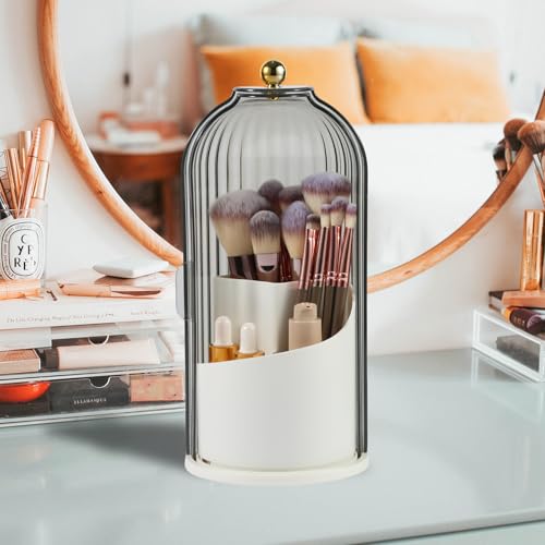 VacFreKep Makeup Brush Holder Organizer with Lid,360 Rotating Clear Dust Proof Makeup Brushes Organizer for Vanity Desktop Bathroom Countertop - Image 4