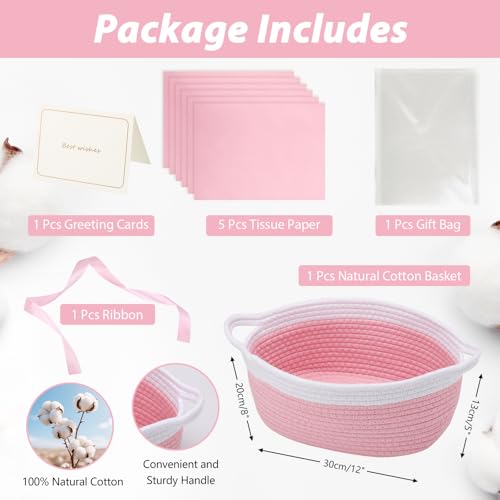 Image of woric Baby Gift Baskets Empty 12 inchX 8 inch X 5 inch Small Pink Basket for Gifts