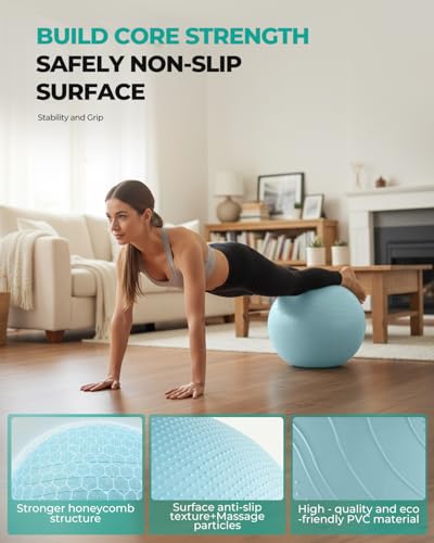 Image of Gruper Yoga Ball, Extra Thick Exercise Ball for Workout Pregnancy Stability - 4 Sizes Anti Burst Balance Ball for Yoga, Pilates, Fitness, Birthing, Physical Therapy - Includes Pump
