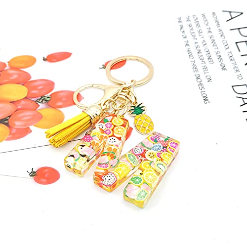 Okaicen Fashion Cute Fruit-Elements Alphabet Initial Letter Keychain Yellow Tassel Pineapple Pendant Key Ring For Purse Handbags Women Girl ('M') #TOP2