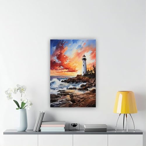 Aquarelle paysage de phare déco côtière poster toile salon - 6