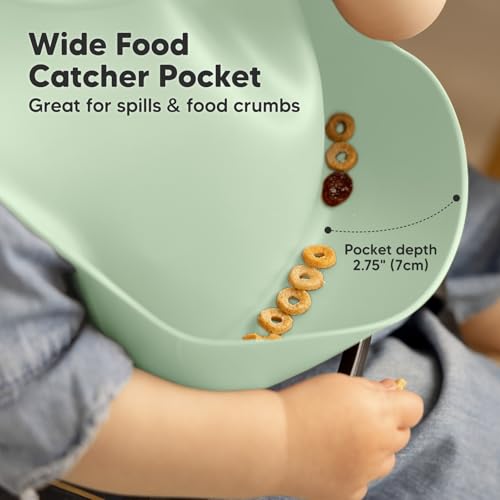 Image of KeaBabies 2-Pack Silicone Bibs for Babies, Toddlers Girl, Boy (Mellow) | Sturdy Food-Grade Baby Bibs for Eating, Large Food Catcher, Easy Clean & Put On, Waterproof Baby Feeding Essentials, BPA-Free