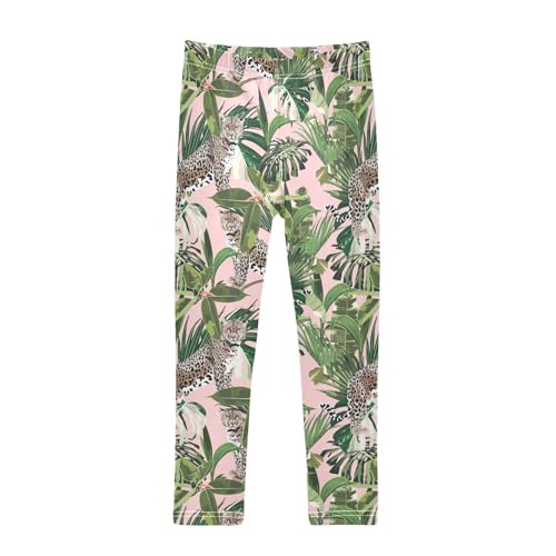 CaTaKu Girls Leggings Colorful Tiger Leopard Palm Leggings for Girls Kids Athletic Workout Yoga Pants Size 4-10T