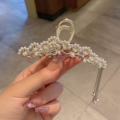 Pince à cheveux gland perle creux ventilateur argent - 2