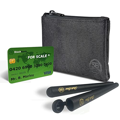 Stash Bros Bolsa de bolsillo a prueba de olores y 2 tubos de almacenamiento herméticos, recipiente a prueba de olores y más accesorios, Black, 5.5x4in, Ennegrecido