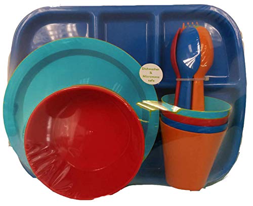 24 pc Kids Dinner Set by Mainstays, BPA free, Microwave/dishwasher safe, toddler snack/meals