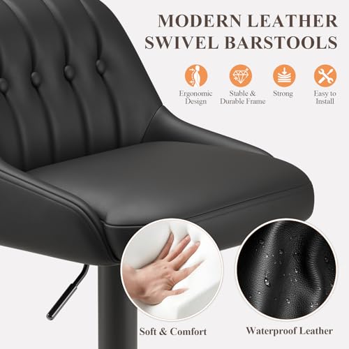 Image of MALOL Bar Stools Set of 4, Swivel Bar Chairs, Modern Adjustable PU Leather Upholstered Barstools Counter Height with Tufted Back for Bar, Kitchen Counter Island, Dining Room, Black