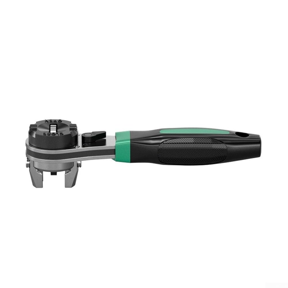 Llave de trinquete multifuncional 3 en 1 con engranaje de precisión de 60 dientes y mandíbula flexible de 6,35 mm a 22,5 mm para tareas mecánicas generales en acabado verde (C)