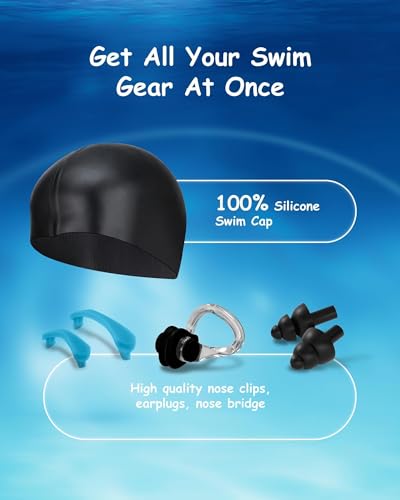 Image of Kids Swim Goggles, Anti-fog and UV Protection with Swim Cap for Age 3-15 Youth Boys Girls Toddler