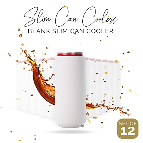 Image of Slim Can Cooler Sleeve 12 Pack - Blank Neoprene Insulated Can Coolers for 12 oz Skinny Beer & Soda Cans - Sublimation Ready Drink Sleeves for Heat Press, Custom Printing & Party Favors (White)