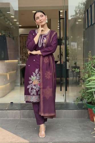 Image of LookMark Women's Silk Blend Kurta Set with Dupatta, Traditional Ethnic Wear