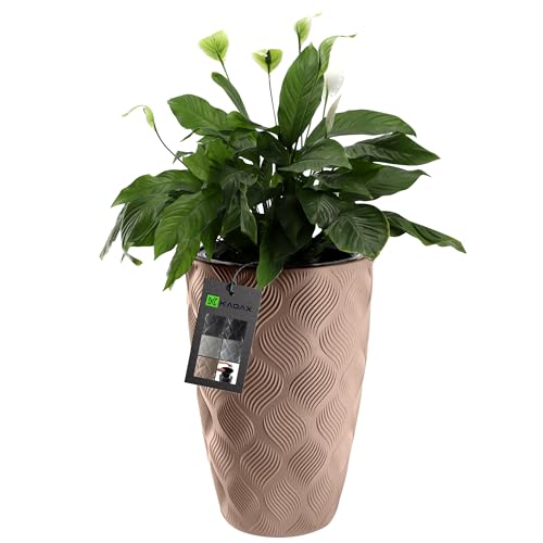 KADAX Blumentopf mit Einsatz und Griffen, Pflanzkübel aus Kunststoff in 5 Größen, UV-Resistenter Topf, Wetterbeständige Pflanzvase hoch, Topf mit 3D Effekt (Beige Höhe: 58,5 cm)
