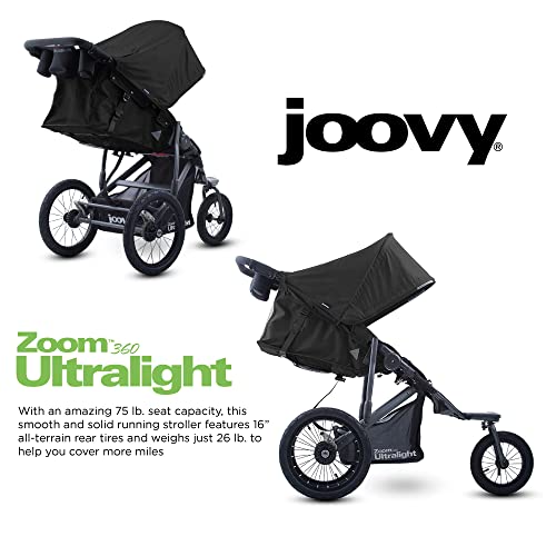 Joovy Zoom 360 - Cochecito de paseo ultraligero para jogging, con toldo grande, ligero y neumáticos rellenos de aire, color negro