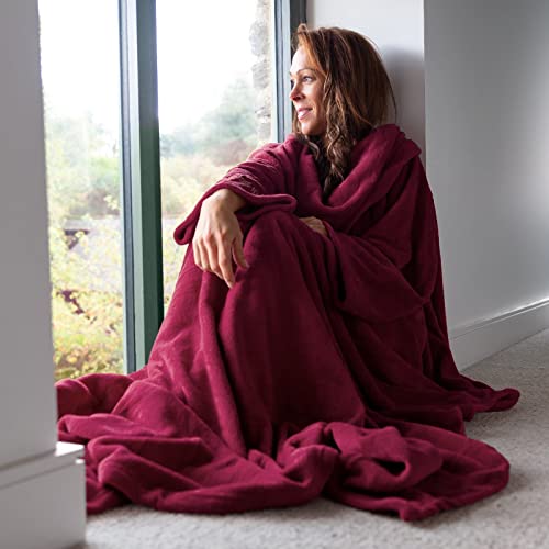 Snug Rug Deluxe Kuscheldecke mit Ärmeln für Erwachsene Vlies-Decke mit Ärmel, aus Coral-Fleece, Mulberry Rot, 214 x 152 x 1 cm – Ansicht 4