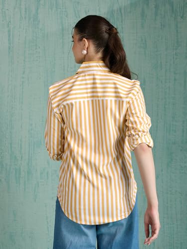 Image of Women's Cotton Striped Shirt | Casual Button Down Shirts for Women | Full Sleeve Stylish Office Wear Top | Regular Fit Color