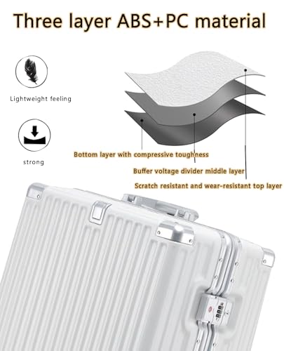 Hand Luggage Zipperless Luggage Aluminum Luggage Packed Luggage with USB Suitcase with Cup Holder with TSA with Aluminum Frame,C,24in4