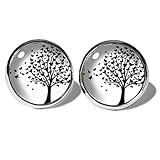  Baum Schwarz-Weiss Ohrstecker ABOUKI Damen Mädchen Kind Kinder Edelstahl Ohrschmuck Motiv Schmetterlingsbaum Natur handgefertigte Ohrringe silber-farben