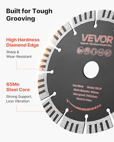 Image of VEVOR Diamond Blades 6.3 inch, 5-Pack Wall Chaser Saw Blade Cutting Blade, 0.87 in Arbor, High-Hardness Diamond Segments, 65Mn Steel Core, Dry Wet Cutting, Clean Edges for Concrete Brick Stone Cement