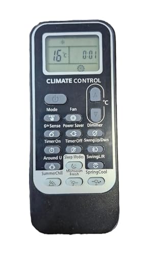 Image of Compatible for Whirlpool 1.5 Ton 5 Star Split Ac Remote No 192 (Climate Control, 6th Sense, Dimmer, Summer Chill, Monsoon Fresh, Spring Cool Button), Black