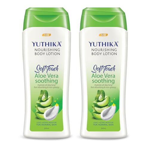 Image of Yuthika Soft Touch Aloe Vera Body Lotion | Soothing & Nourishing | All-Day Hydration | Fast Absorbing & Non-Greasy | for Normal Skin | 300 ml (Pack of 2)