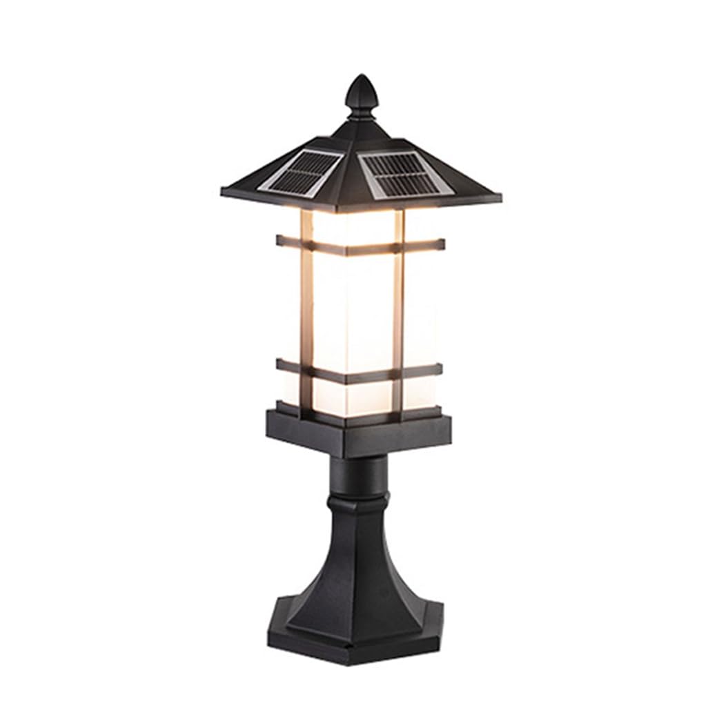 HCIPJQY Modern Patio Solar Pillar Cap Light with Pier Mount Base Japanese Style Solar Column Cap Lamp for Outside Farmhouse Waterproof Pole Lights with Black Coating Posts E26 Base