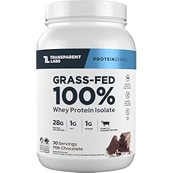Transparent Labs Grass-Fed Whey Protein Isolate - Naturally Flavored, Gluten Free Whey Protein Powder with 28g of Protein per Serving & 9 Amino Acids - 30 Servings, Milk Chocolate