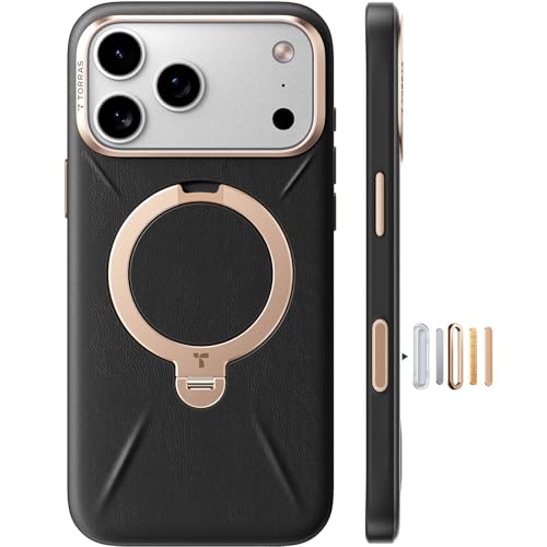 TORRAS Q3 VegSkin for iPhone 17 Pro Max Case Leather, 360 Spin Magnetic Stand, Fit for MagSafe, Camera Control, Shockproof Premium Organic Silicone Leather Case for iPhone 17 Pro Max, Midnight Black