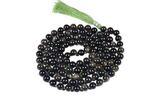Collier Mala en obsidienne dorée AAA naturelle précieuse façonnée à la main de style bouddhiste