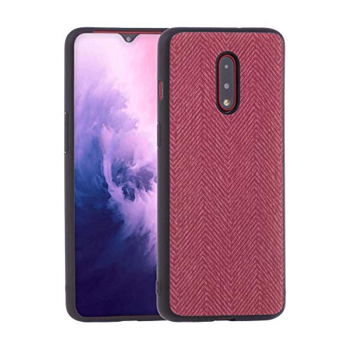 Étui OnePlus 7 en canvas rose foncé avec texture plastique protectrice