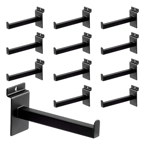 WETOECOTEC 6 Inch Square Tubing Slatwall Shelf Bracket , Heavy Duty Slat Wall Floating Shelf Bracket with Lip, Slatwall Accessories for Retail Display,Garage (12Pcs, Black)