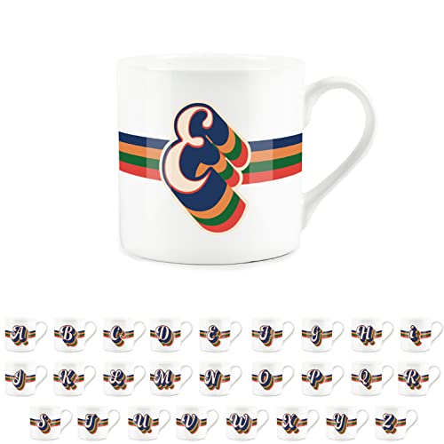 Purely Home Retro Alphabet Letter E Mug - Bone China White Coffee Tea Present Personalised Initial Gift