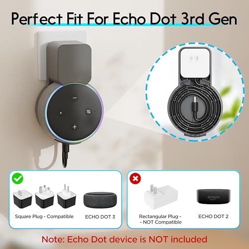 Image of Echo Dot Wall Mount Holder for 3rd Generation, Space Saving Accessories Smart Home Speakers, Clever Echo Dot(3rd Gen) Accessories with Built-in Cable Management Without Messy Wires-Gray