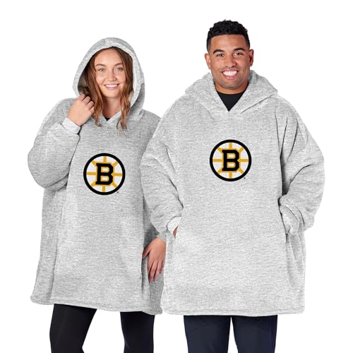 Northwest NHL Boston Bruins Hoodler Oversized Sherpa Pullover, Plush Wearable Blanket Sweatshirt, Soft Fleece with Front Pocket and Logo, One Size Fits Most