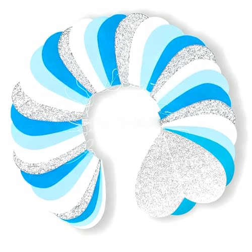 Image of Light-Blue White-Silver Party-Decoration Heart Garland - 39Ft Baby Boy Shower Birthday Streamers Graduation Bachelorette Bridal Christmas Wedding Banner Decor
