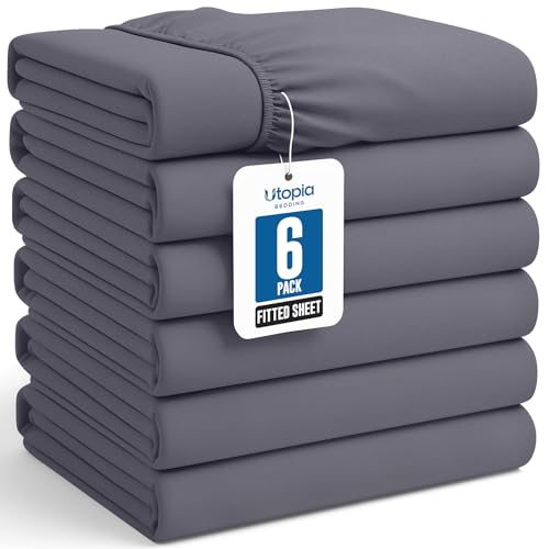 Utopia Bedding Twin Fitted Sheets - Bulk Pack of 6 Bottom Sheets - Soft Brushed Microfiber - Deep Pockets - Shrinkage & Fade Resistant - Easy Care (Grey)
