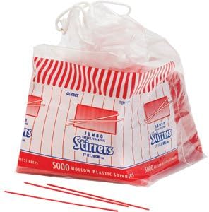 Red 7" Plastic Coffee / Cocktail Stirrer - 5000ct