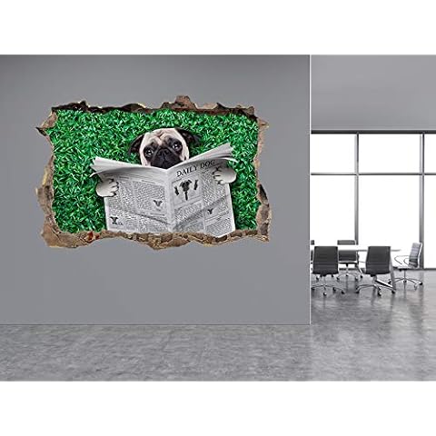 Pug Dog Reading a Newspaper Photo Hole in Wall Sticker Wall Mural (31641720) (30cm x 20cm) Cover