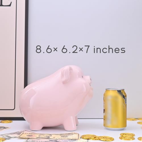 Image of 8 inch Piggy Bank for Adults Must Break to Open,Ceramic,Girls Piggy Bank for Boys,Money Box for Cash Gift,Coin Bank,Tip Jar,Alcancias De Dinero para Adultos Ninos,Piggy Bank for Kids,Cash