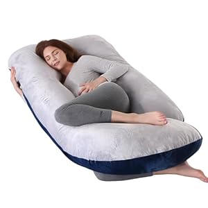 Pregnancy Pillow, Full Body Maternity Pillow 57 inch, with Removable Washable Cover – Sleep Support for Legs, Back, Neck, Shoulder, HIPS, Belly, Velvet Cover-Grey-Dark Blue