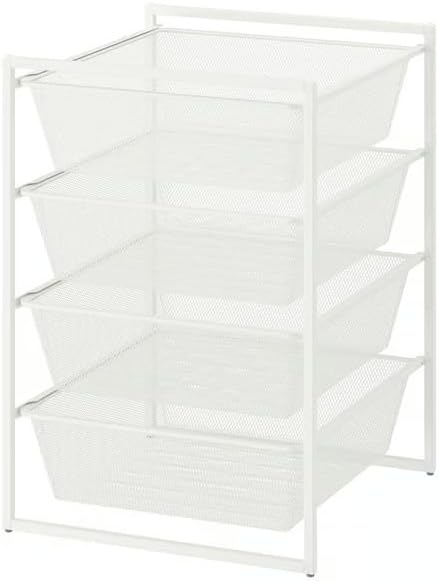Storage Combination with Mesh Baskets, 4 Drawer Organizer Unit, White Metal Storage Tower for Bedroom, Bathroom or Office, Space-Saving Organizer Cabinet, 18.88 x 15.75 x 20.88 Inches