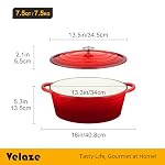7.5 QT Oval Enameled Cast Iron Dutch Oven Pot with Lid,Red - Image 3
