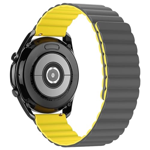 Correa Reloj 22mm Magnética Compatible con Samsung Gear S3 Frontier, Samsung Galaxy Watch 46mm y Watch 3 45mm. Correa Compatible con Amazfit Gtr 47mm, Pace, Stratos y Venu 2 (Gris / Amarillo)