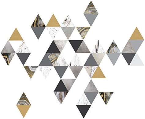 Modern Art Wall Decals, Gold, Gray, Marble, Triangles, Geometric Wall Decals, Repositionable, Fabric Wall Decals Plus 6 Bonus Metallic Gold Triangle Vinyl Decals